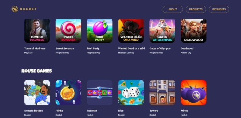 Roobet Casino Games Preview